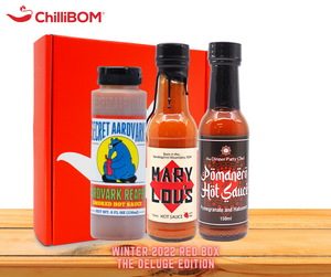 ChilliBOM Red Box Winter 2022 Subscription box hot sauce club Secret Aardvark Mary Lou's The Dinner Party Chef 