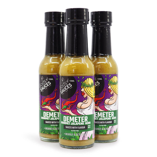 Gods of Sauces Demeter Gourmet Jalapeno Herb Hot Sauce 150ml ChilliBOM Hot Sauce Store Hot Sauce Club Australia Chilli Sauce Subscription Club Gifts SHU Scoville group