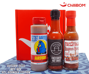 ChilliBOM Red Box Autumn 2020 available from ChilliBOM Hot Sauce Club Australia