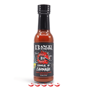 13 Angry Scorpions Carnival of Carnage Aged Carolina Reaper Hot Sauce 150ml ChilliBOM Hot Sauce Store Hot Sauce Club Australia Chilli Sauce Subscription Club Gifts SHU Scoville