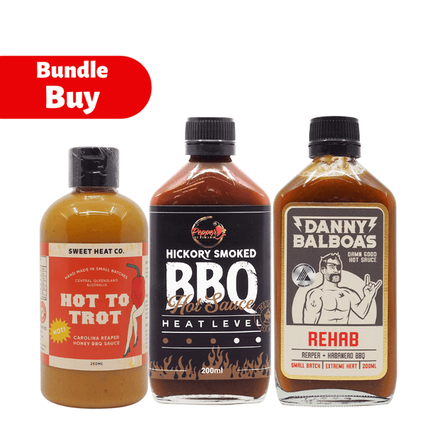 Aussie BBQ Hot Sauce Bundle ChilliBOM Hot Sauce store Australia scoville bbq barbecue Pepper by Pinard Sweet Heat Co Danny Balboa Hot Sauce group