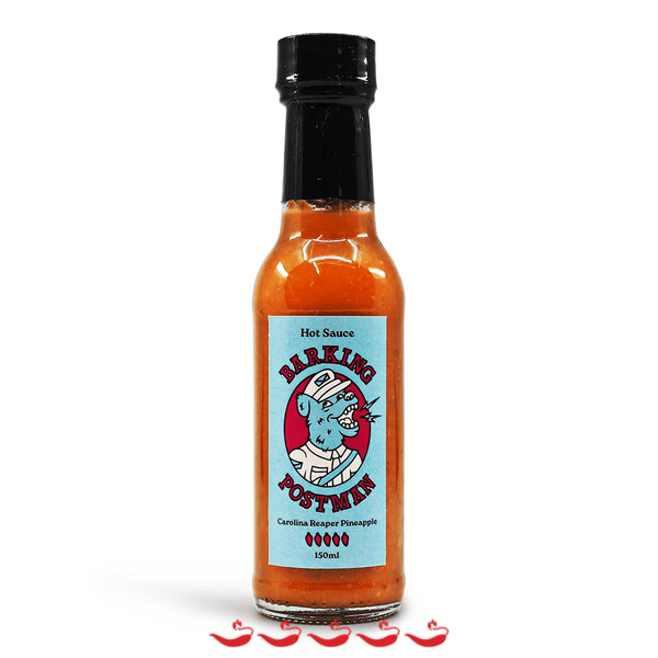 Barking Postman Carolina Reaper Pineapple Hot Sauce 150ml ChilliBOM Hot Sauce Store Hot Sauce Club Australia Chilli Sauce Subscription Club Gifts SHU Scoville