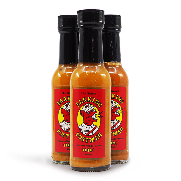 Barking Postman Habanero Mango Passion Hot Sauce 150ml ChilliBOM Hot Sauce Store Hot Sauce Club Australia Chilli Sauce Subscription Club Gifts SHU Scoville group