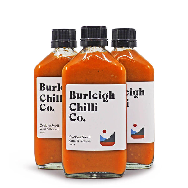 Burleigh Chilli Co Cyclone Swell Hot Sauce 200ml ChilliBOM Hot Sauce Store Hot Sauce Club Australia Chilli Sauce Subscription Club Gifts SHU Scoville group