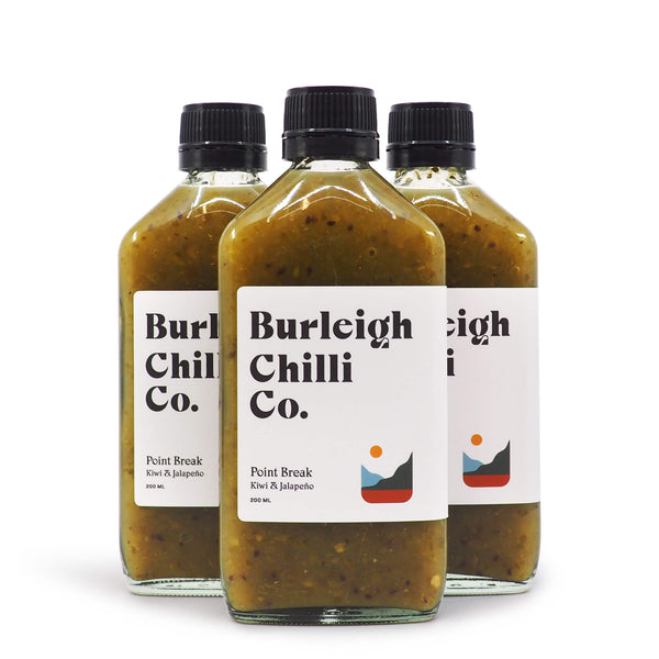 Burleigh Chilli Co Point Break Hot Sauce 200ml ChilliBOM Hot Sauce Store Hot Sauce Club Australia Chilli Sauce Subscription Club Gifts SHU Scoville group