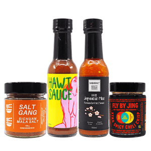 Dumplings for Days Bundle ChilliBOM Hot Sauce Australia Sabarac Japanese Miso Dereks Sauce Co Hawt Sauce Salt Gang Sichuan Mala Salt and Fly Bi Jing Xtra Spicy Chill Oil