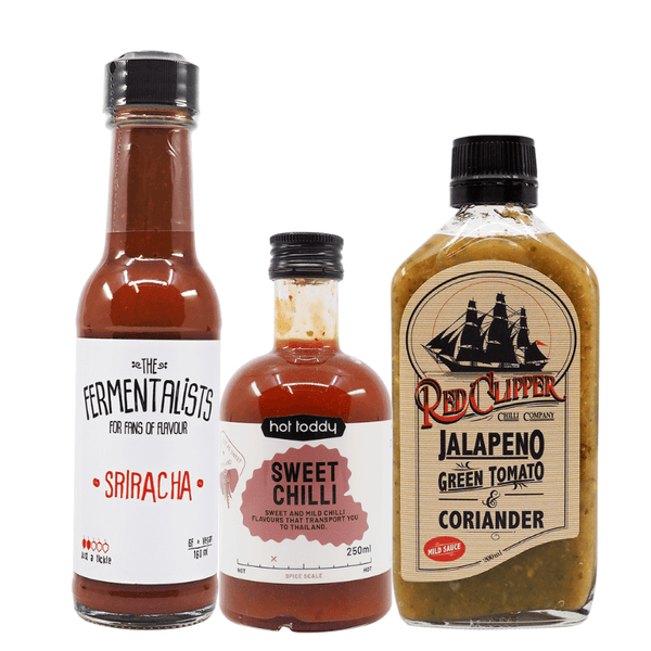 Mild and Breezy Hot Sauce Bundle ChilliBOM Hot Sauce store Australia scoville Red Clipper The Fermentalists Hot Toddy Sweet Chilli