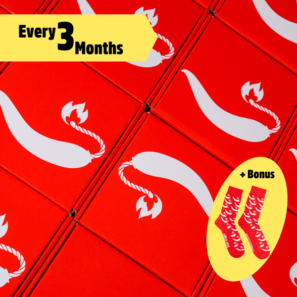 ChilliBOM Red Box 3 monthly subscription hot sauce club Australia chilli sauce scoville SHUs bonus socks with first order