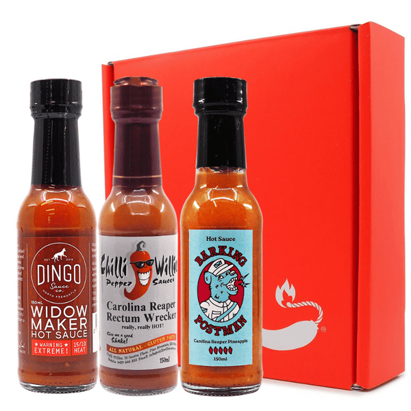 ChilliBOM Insanity Hot Sauce gift pack hottest hot sauce carolina reaper hot ones hot sauce club chilli sauce hottest hot sauce million scoville unique gifts berry 13 Angry Scorpions Chilli Willies hottest hot sauce