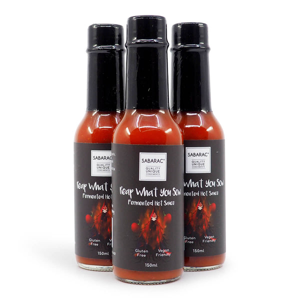 Sabarac Reap What You Sow Fermented Hot Sauce 150ml ChilliBOM Hot Sauce Store Hot Sauce Club Australia Chilli Sauce Subscription Club Gifts SHU Scoville group