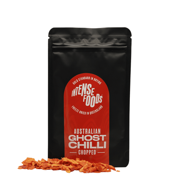 Intense Foods Freeze-Dried Ghost Chilli 8g ChilliBOM Hot Sauce Store Hot Sauce Club Australia Chilli Sauce Subscription Club Gifts SHU Scoville product