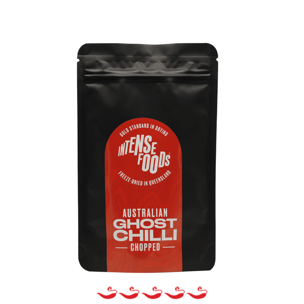 Intense Foods Freeze-Dried Ghost Chilli 8g ChilliBOM Hot Sauce Store Hot Sauce Club Australia Chilli Sauce Subscription Club Gifts SHU Scoville