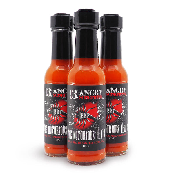 13 Angry Scorpions Notorious HAB Aged Habanero Hot Sauce ChilliBOM Hot Sauce Store Hot Sauce Club Australia Chilli Subscription Club Gifts SHU Scoville group
