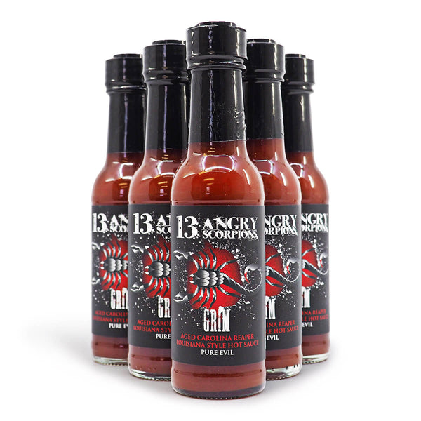 13 Angry Scorpions Grim Hot Sauce 150ml ChilliBOM Hot Sauce Club Australia Chilli Subscription Gifts SHU Scoville group