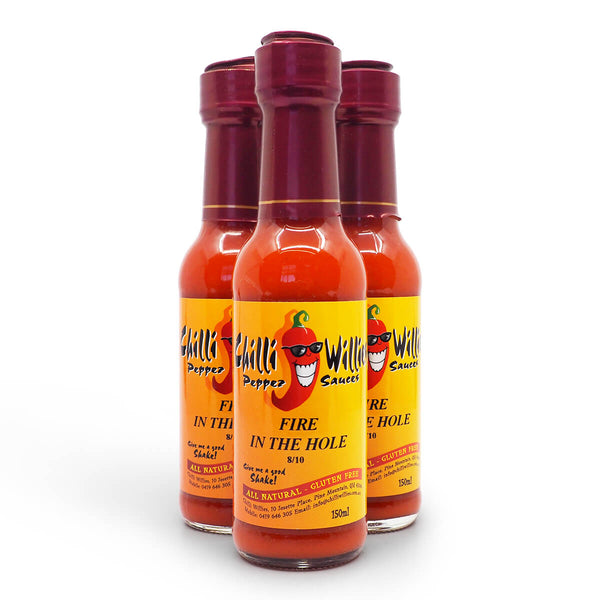 Chilli Willies Fire in the Hole Hot Sauce 150ml group ChilliBOM Hot Sauce Club Australia Chilli Subscription Gifts SHU Scoville