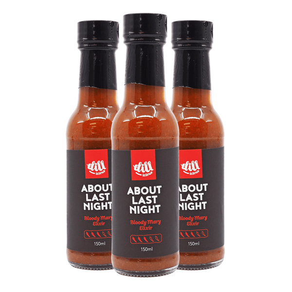 Dillicious About Last Night Bloody Mary Elixir 150ml ChilliBOM Hot Sauce Store Hot Sauce Club Australia Chilli Sauce Subscription Club Gifts SHU Scoville group
