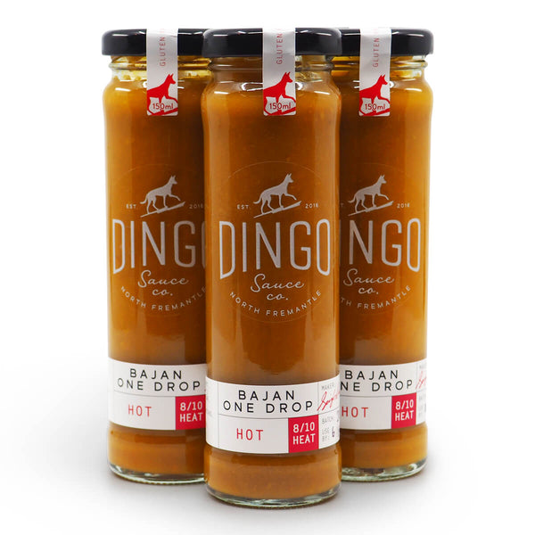 Dingo Sauce Co Bajan One Drop 150ml group ChilliBOM Hot Sauce Club Australia Chilli Subscription Gifts SHU Scoville