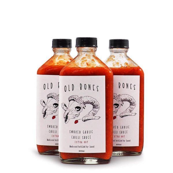 Old Bones Smoked Garlic Chilli Sauce Extra Hot 200ml ChilliBOM Hot Sauce Store Hot Sauce Club Australia Chilli Sauce Subscription Club Gifts SHU Scoville group