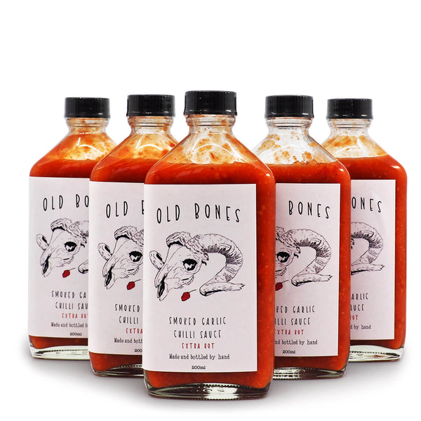 Old Bones Smoked Garlic Chilli Sauce Extra Hot 200ml ChilliBOM Hot Sauce Store Hot Sauce Club Australia Chilli Sauce Subscription Club Gifts SHU Scoville group2