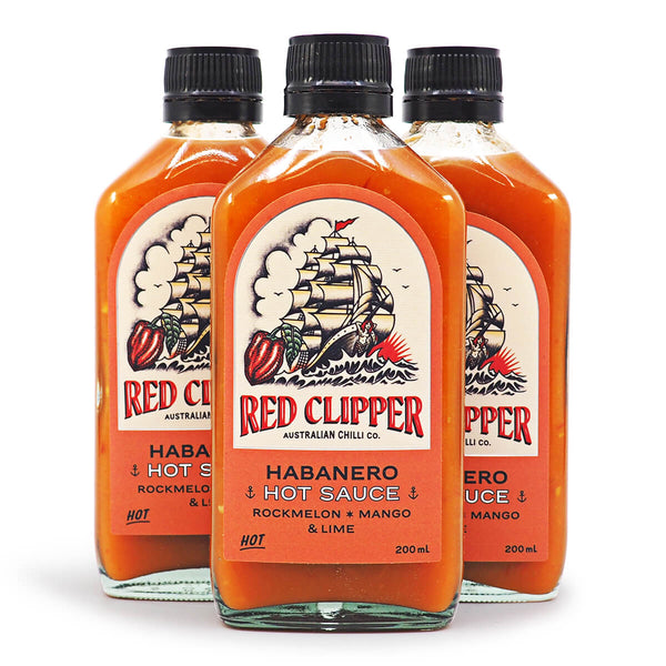 Red Clipper Habanero Mango Rockmelon lime 200ml ChilliBOM Hot Sauce Club Australia Chilli Subscription Gifts group