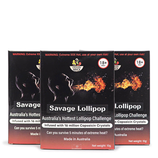Ceylon Spice Heaven Savage Lollipop Challenge 10g ChilliBOM Hot Sauce Store Hot Sauce Club Australia Chilli Sauce Subscription Club Gifts SHU Scoville group