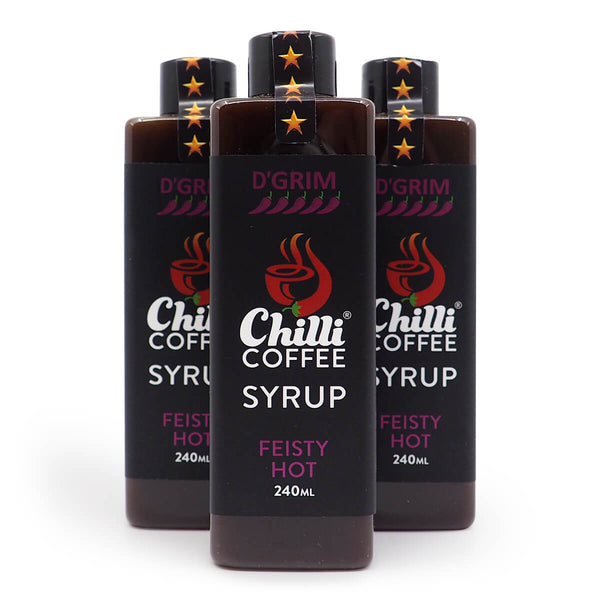  Chilli Coffee D'Grim Syrup Feisty Hot 240ml ChilliBOM Hot Sauce Store Hot Sauce Club Australia Chilli Sauce Subscription Club Gifts SHU Scoville group
