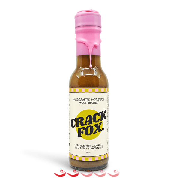 Crack Fox Fire-Blistered Jalapeno, Inca Berry + Tahitian Lime Hot Sauce 150ml ChilliBOM Hot Sauce Store Hot Sauce Club Australia Chilli Sauce Subscription Club Gifts SHU Scoville Byron Bay