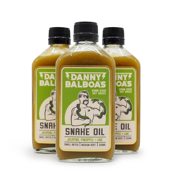 Danny Balboa's Snake Oil Hot Sauce 200ml ChilliBOM Hot Sauce Store Hot Sauce Club Australia Chilli Sauce Subscription Club Gifts SHU Scoville group