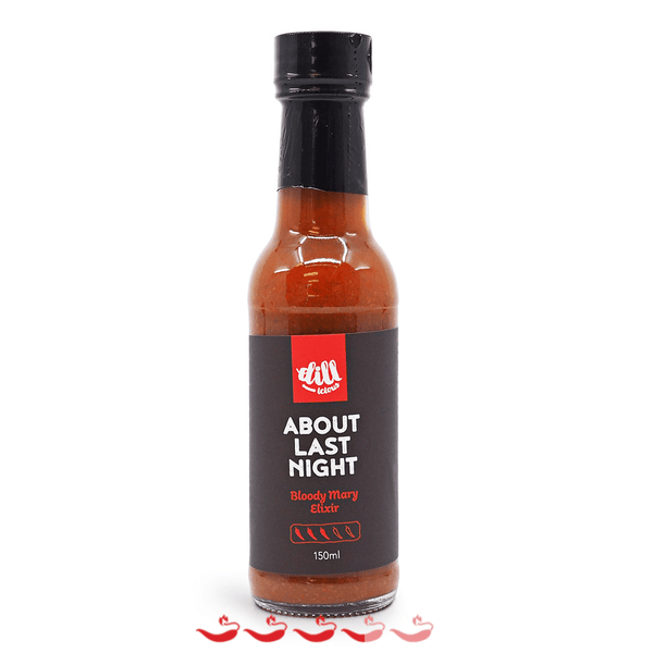 Dillicious About Last Night Bloody Mary Elixir 150ml ChilliBOM Hot Sauce Store Hot Sauce Club Australia Chilli Sauce Subscription Club Gifts SHU Scoville