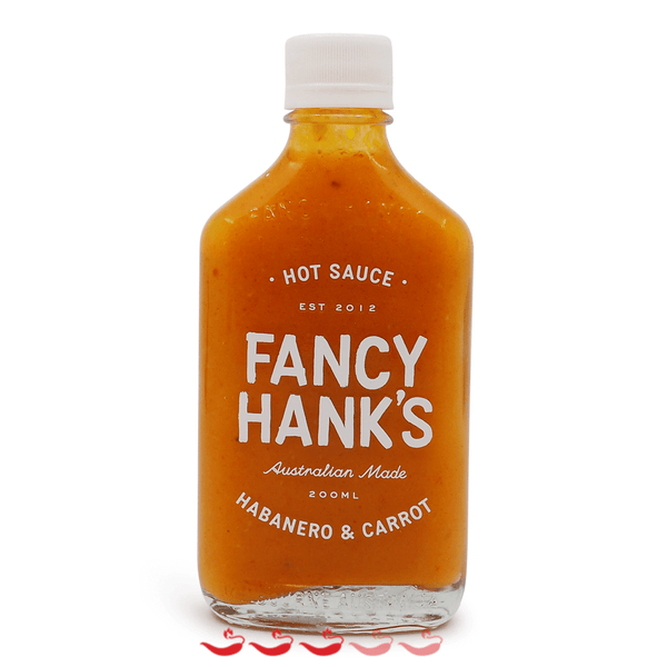 Fancy Hank's Habanero & Carrot Hot Sauce 200ml ChilliBOM Hot Sauce Store Hot Sauce Club Australia Chilli Sauce Subscription Club Gifts SHU Scoville