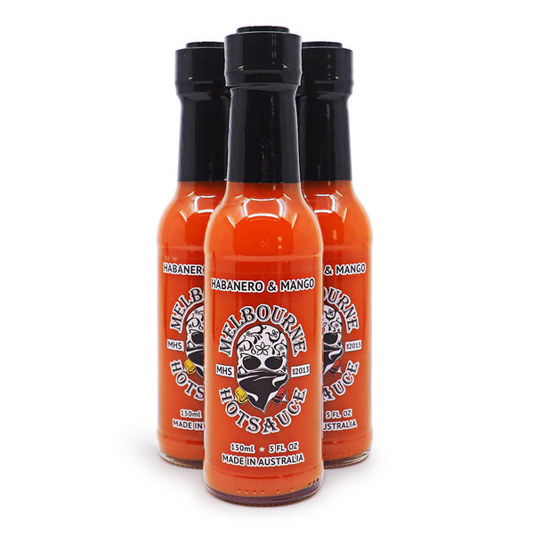 Melbourne Hot Sauce Habanero Mango 150ml ChilliBOM Hot Sauce Store Hot Sauce Club Australia Chilli Sauce Subscription Club Gifts SHU Scoville group