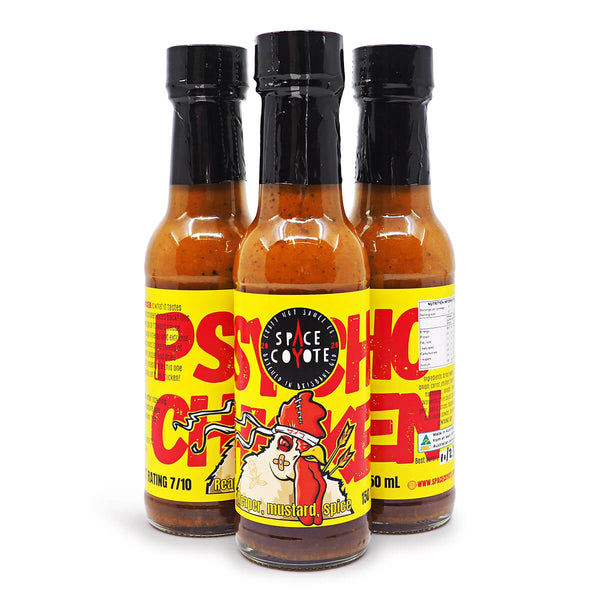 Space Coyote Psycho Chicken Hot Sauce 150ml ChilliBOM Hot Sauce Store Hot Sauce Club Australia Chilli Sauce Subscription Club Gifts SHU Scoville group